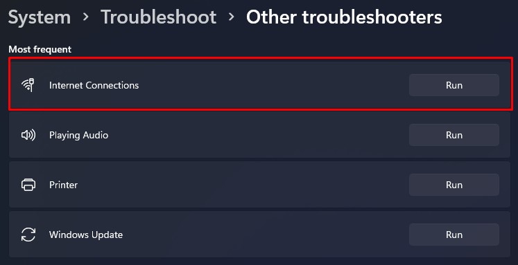 internet conenction troubleshooter wifi not working