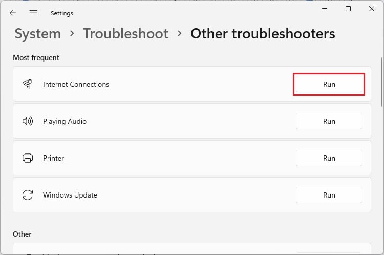 internet connections troubleshooter