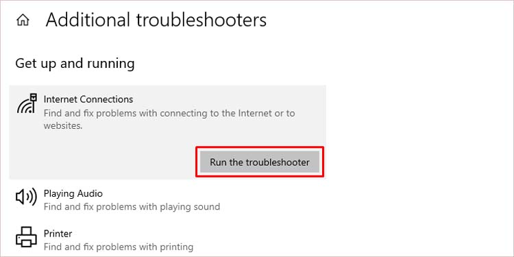 internet troubleshooter