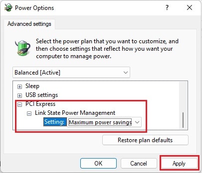 maximum power savings link state power management