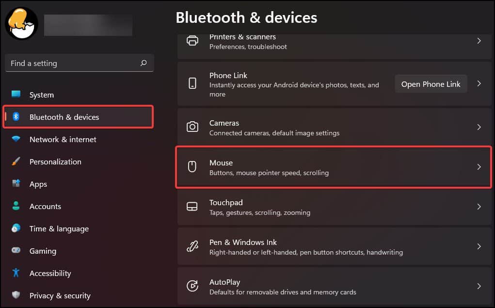 mouse settings