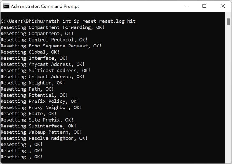 netsh int ip reset reset log hit