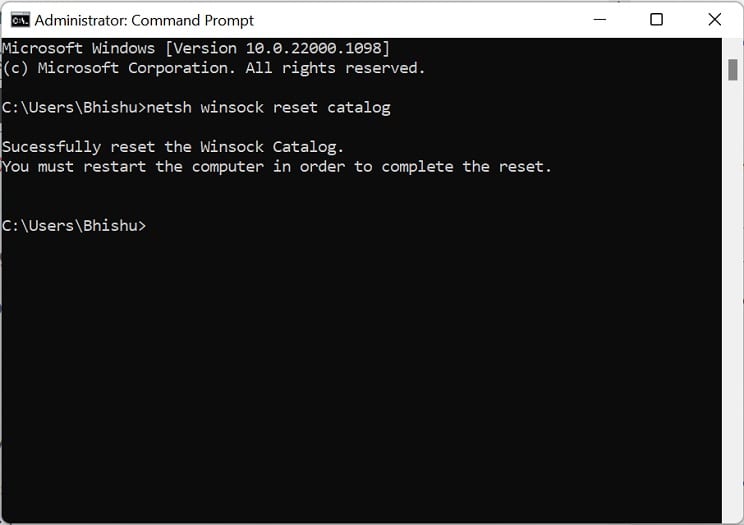 netsh winsock reset catalog