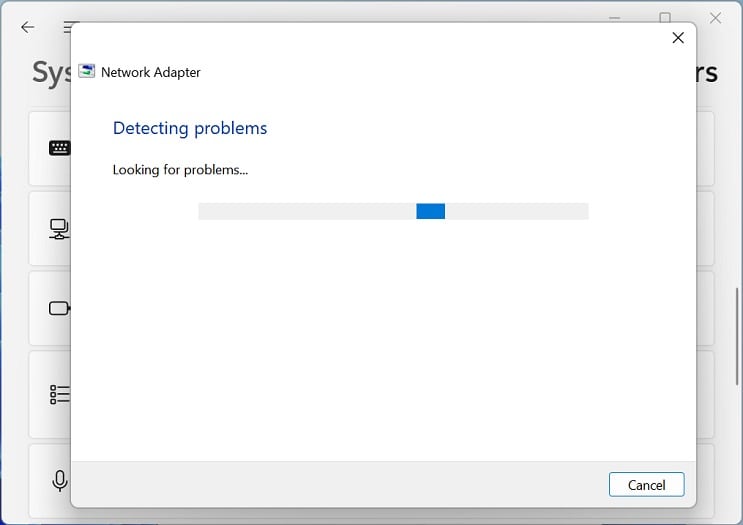 network adapter troubleshooter detecting problems