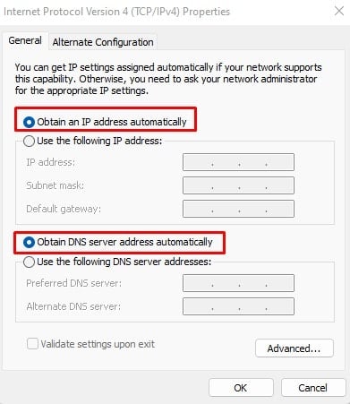 obtain ip address automatically wifi not working