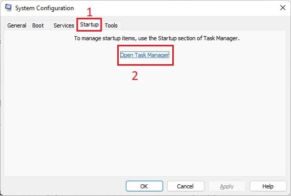 open task manager in startup tab