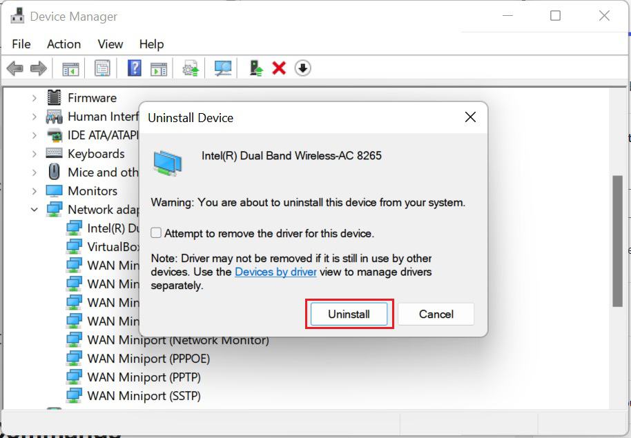 press uninstall button