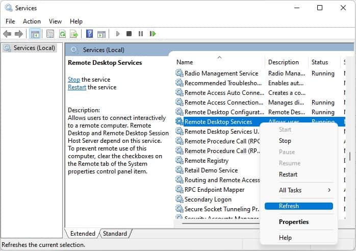 refresh remote desktop services