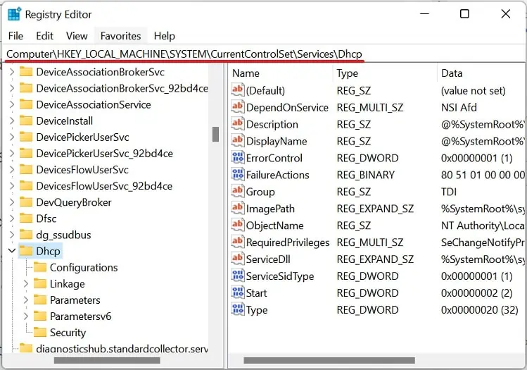 registry-editor-dhcp-path