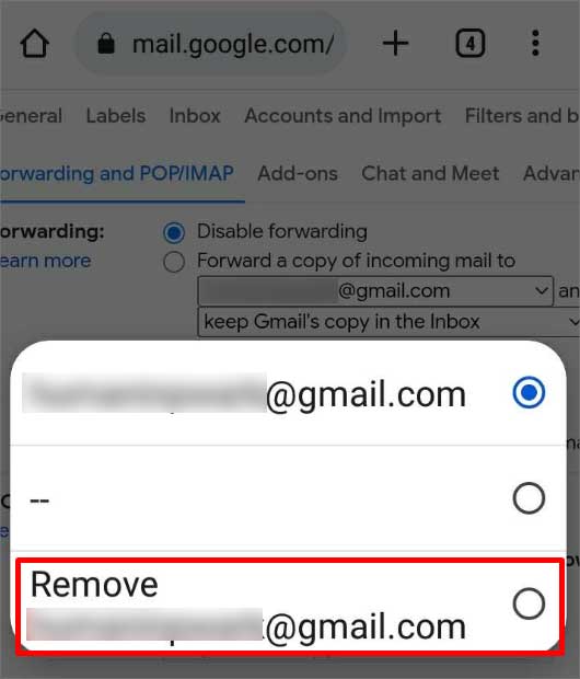 remove-forwarding-mail
