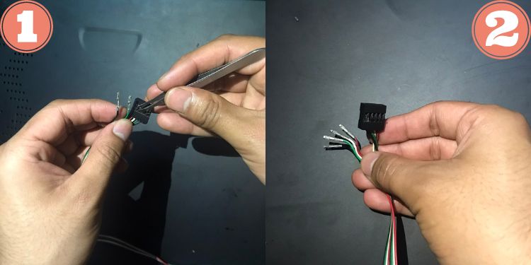 removing pins from internal usb cable jack