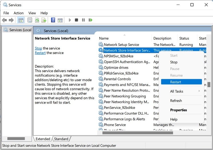 restart network store interface