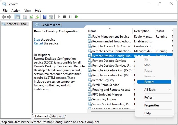 restart remote desktop services