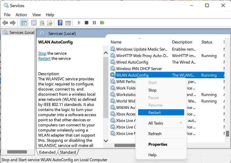 restart wlan autoconfig