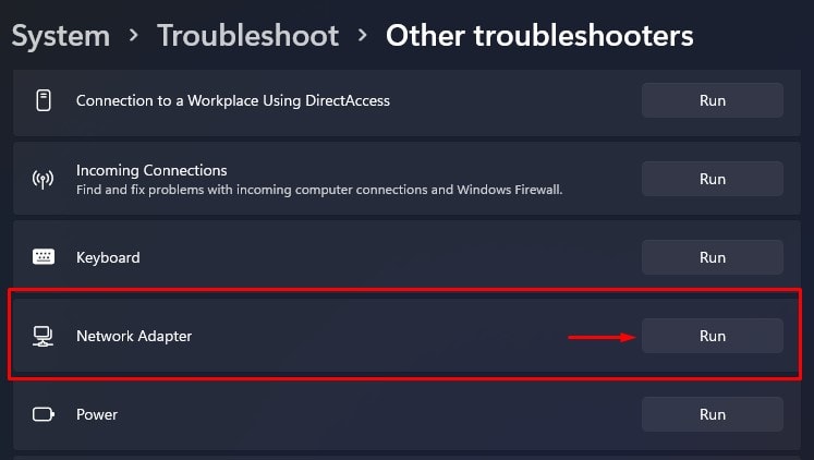run network adapter troubleshooter wifi not working