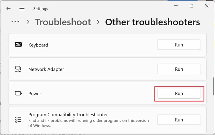 run power troubleshooter