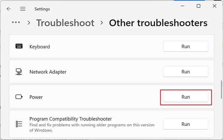 Computer Not Going to Sleep? 10 Ways to Fix it 49 run-power-troubleshooter