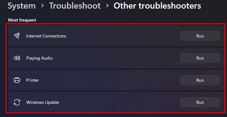 run troubleshooter