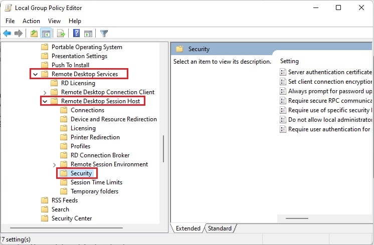 security in remote desktop session host