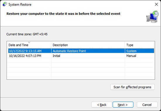 select-restore-point