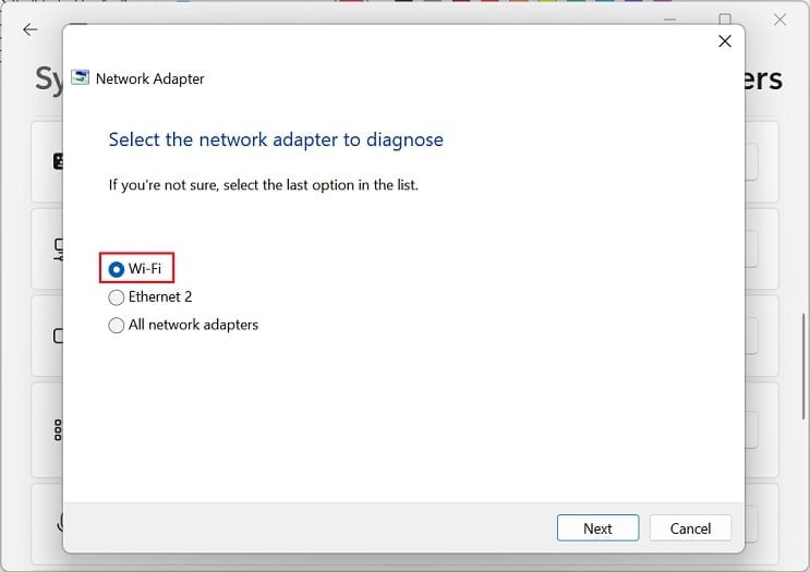 select wifi to diagnose