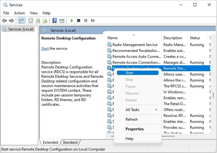 start remote desktop services