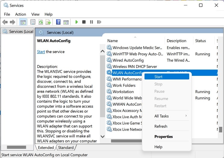 start wlan autoconfig