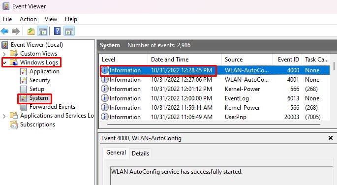 system event log