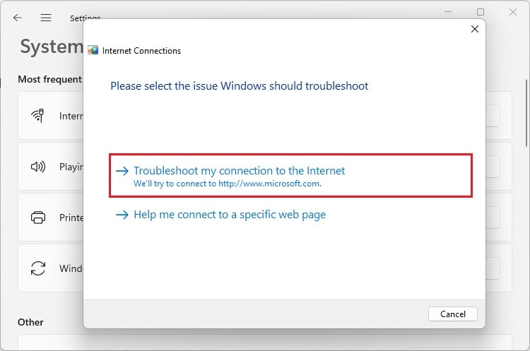 troubleshoot my connections to the internet