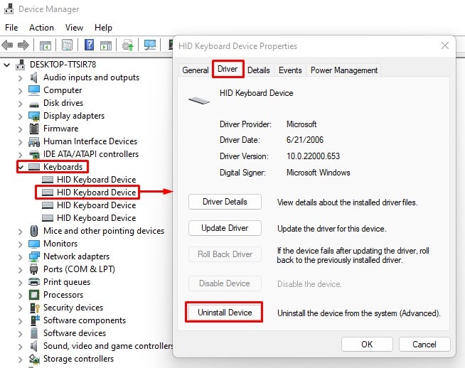 uninstall keyboard drivers windows scrol