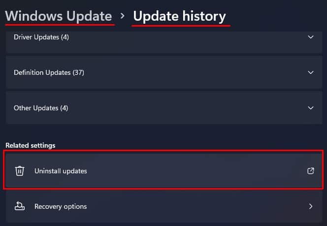 uninstall windows update windows scroll