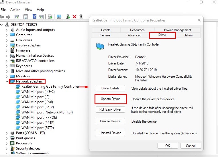 update network adapter driver wifi not working
