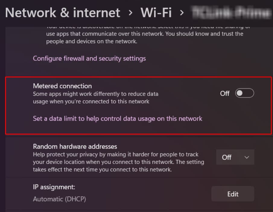 wifi metered connection