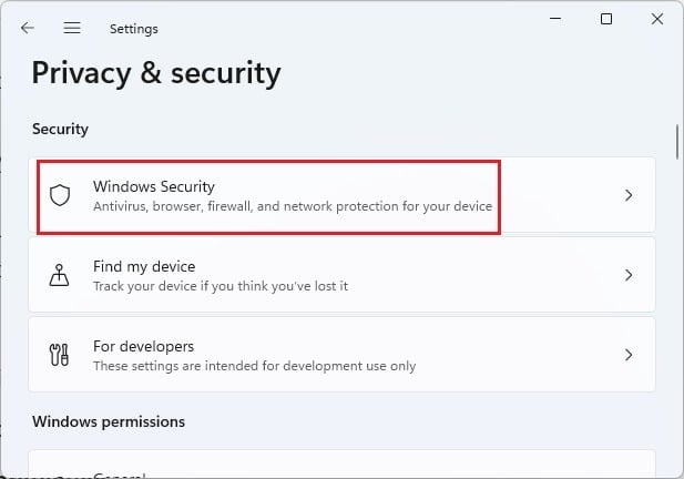 windows security in privacy & security