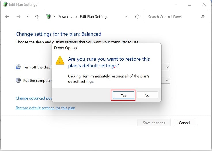 yes to restotre power settings