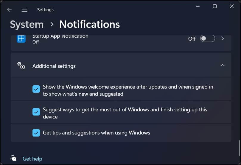 Addtional notification settings