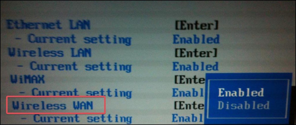 BIOS WLAN enable