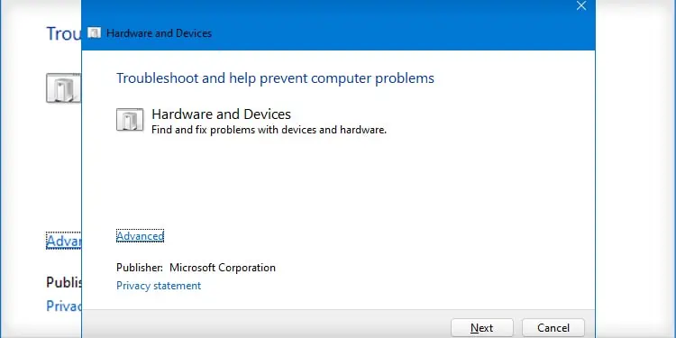 Apps Won’t Open on Windows? Here Are 6 Possible Fixes 53 Click-Next-on-the-Hardware-and-Devices-Troubleshooter-popup.