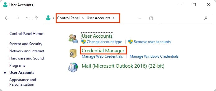 Credential-manager-Control-Panel