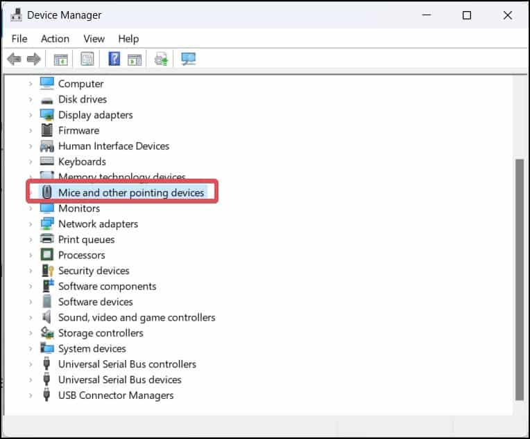 Device manager mice and pointer
