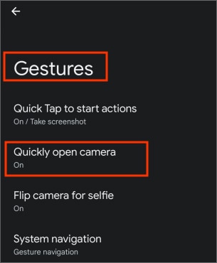 Open camera gesture Google Pixel 