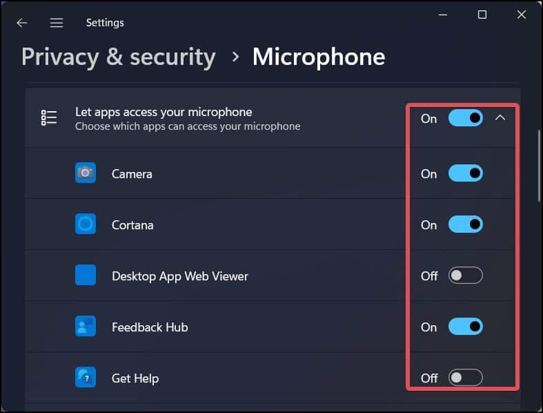 Enable microphone for specific apps