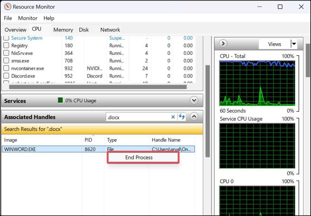 End the process of the file to be deleted
