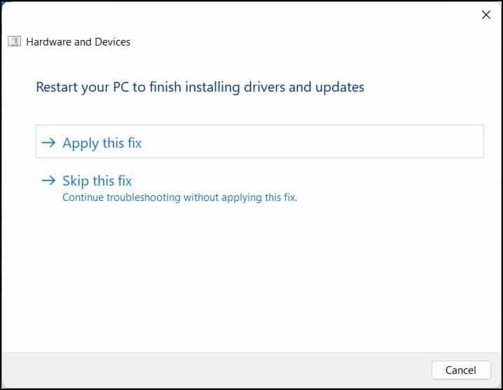 Fix from troubleshooter
