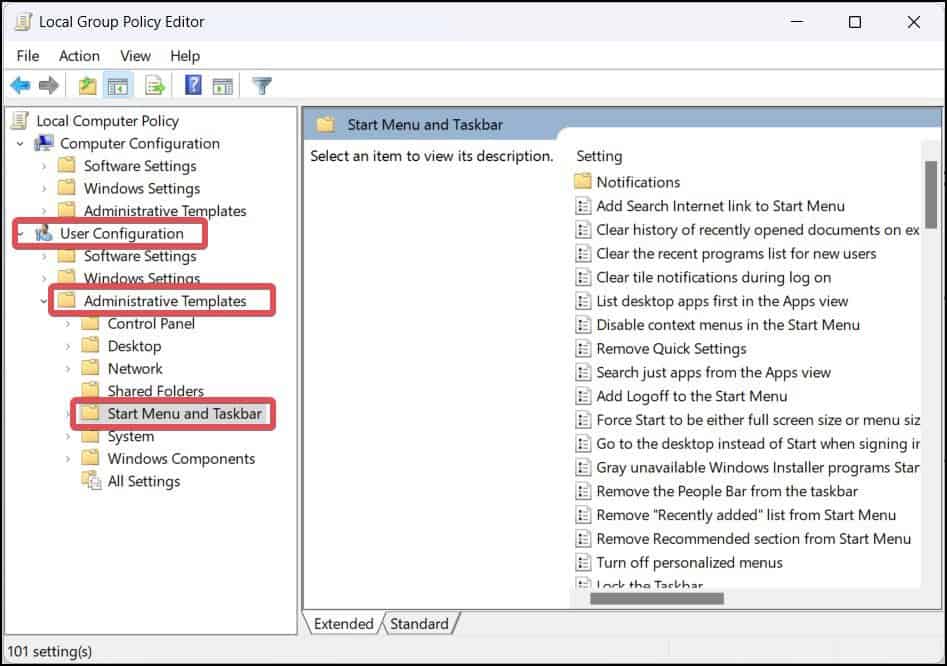 Group editor policy notification settings
