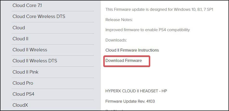 HyperX's firmware download