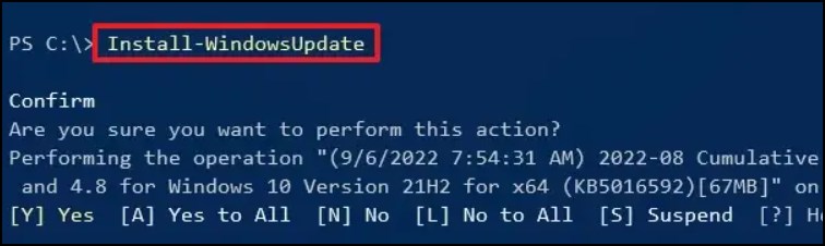 Install Windows Update using powershell