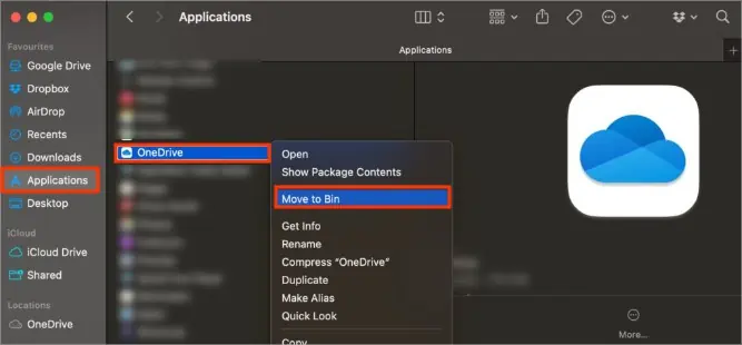 6 Ways to Fix “Onedrive isn't connected” 34 Move-to-bin-OneDrive-on-Mac