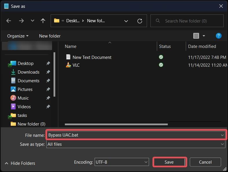 Save .bat file