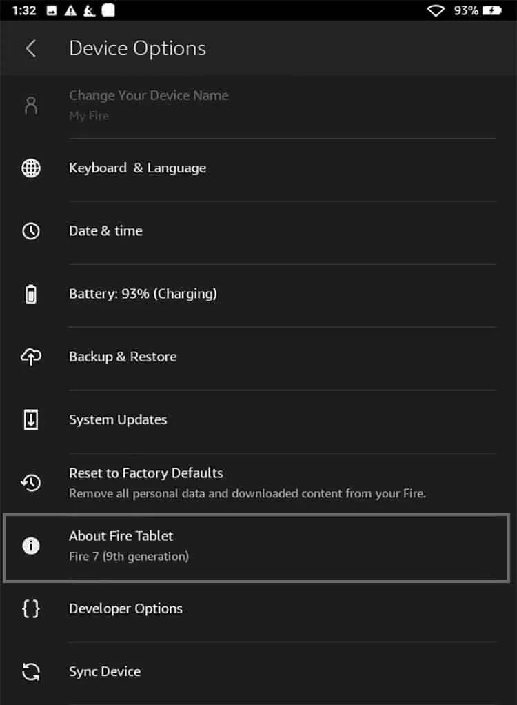 Kindle Fire Not Showing Up on Windows? 9 Ways to Fix it 43 Scroll-Down-to-Device-Options-About-Fire-Tablet